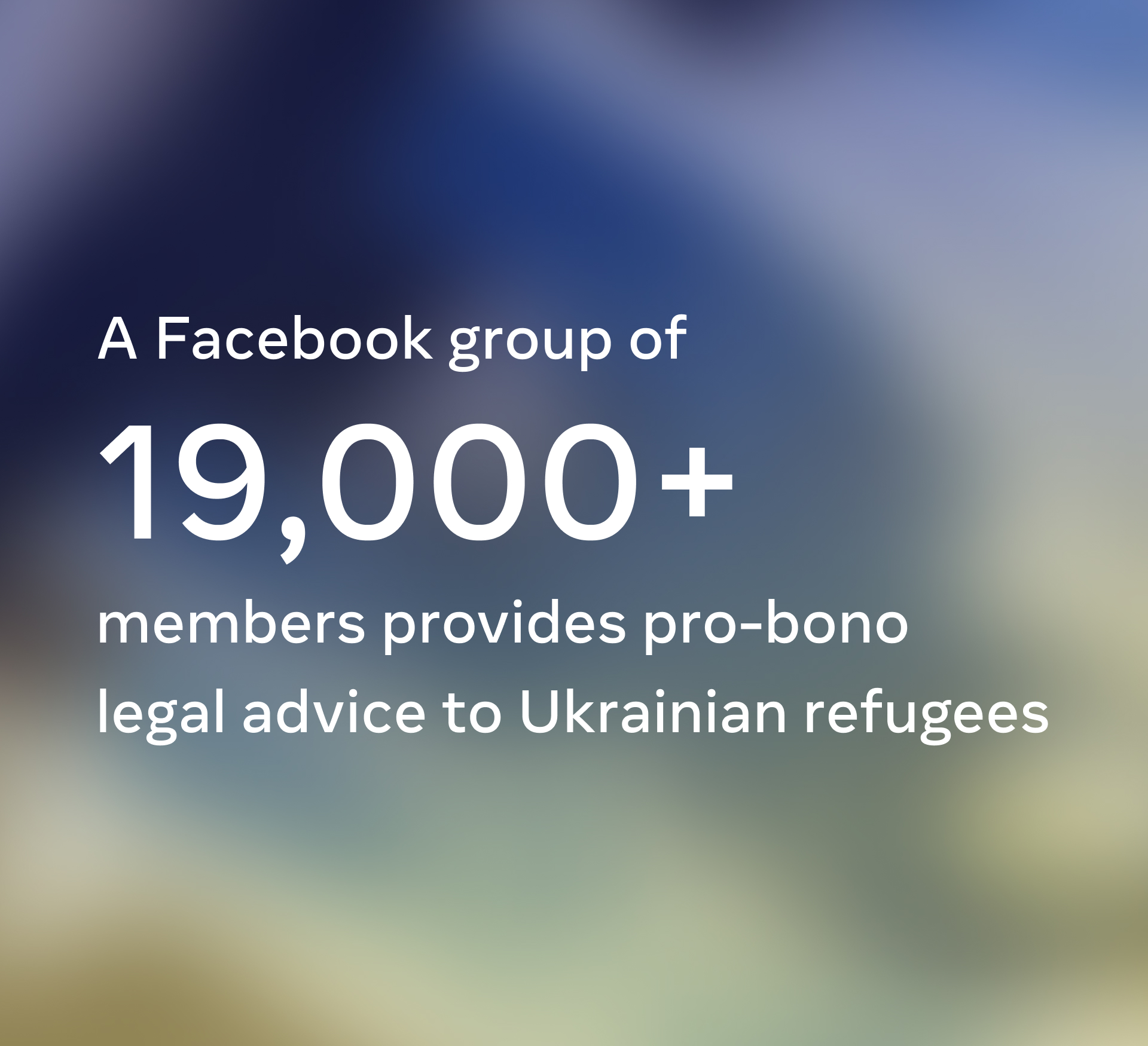 Graphic describing the Facebook group of 19,000+ members providing pro-bono legal advice to Ukrainian refugees